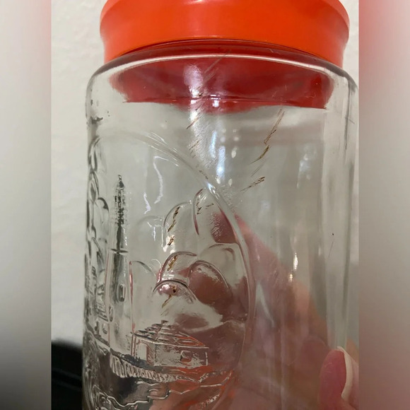 Set of 2 Anchor Hocking Glass Tang Jar Orange Lid Lighthouse Storage Canister - Picture 7 of 12